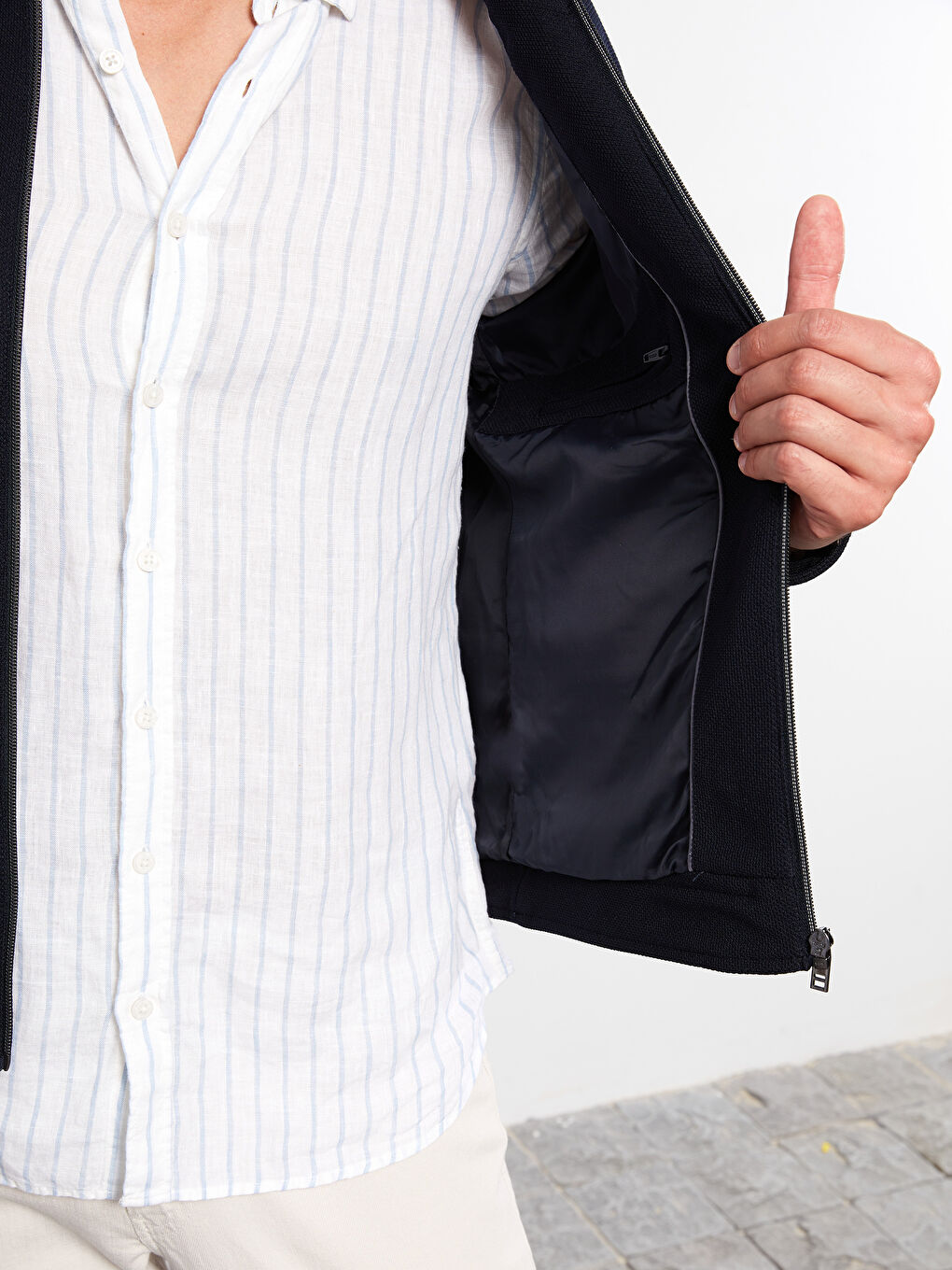 Lacivert Slim Fit Gömlek Yaka Erkek Mont-7