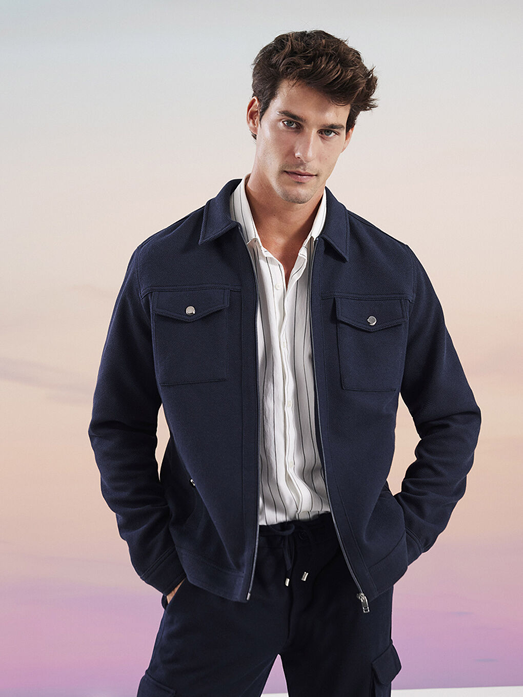 Lacivert Slim Fit Gömlek Yaka Erkek Mont-1