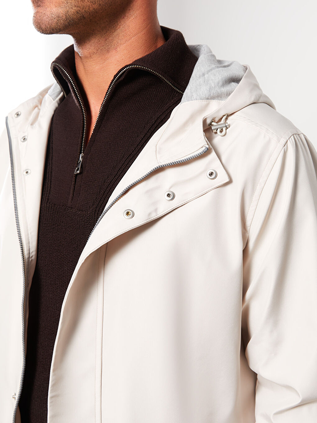 Bej Slim Fit Kapüşonlu Erkek Mont-6