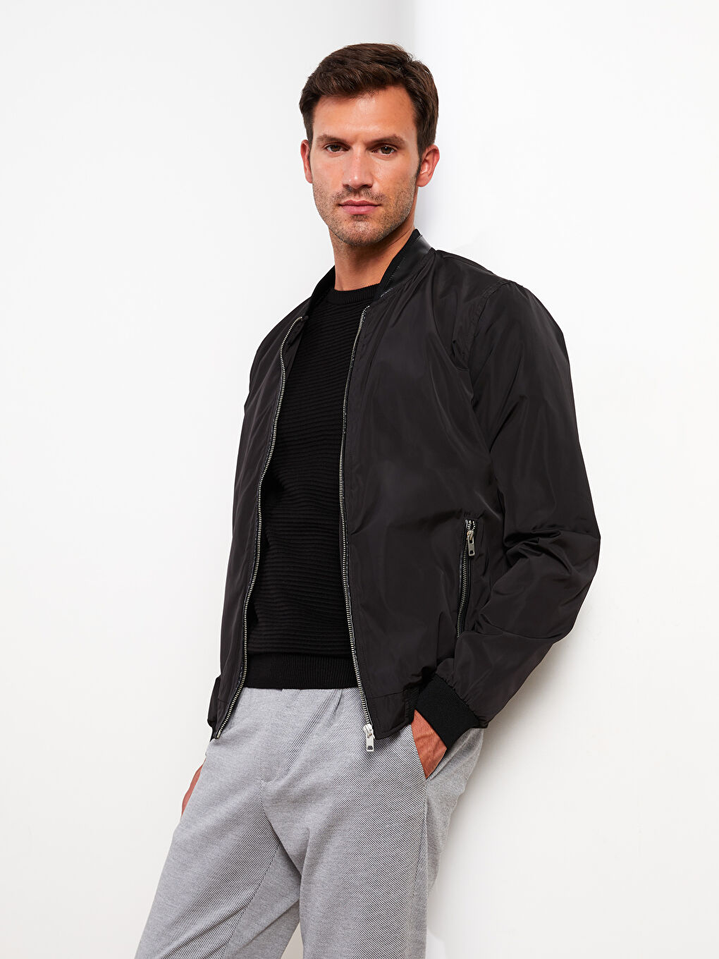 Siyah Slim Fit Kolej Yaka Erkek Mont