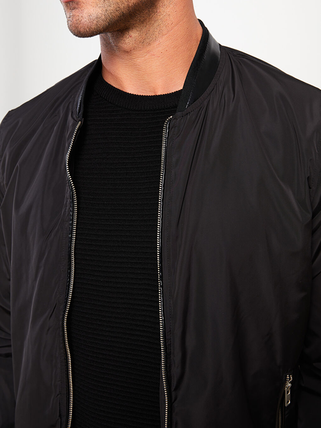 Siyah Slim Fit Kolej Yaka Erkek Mont-2