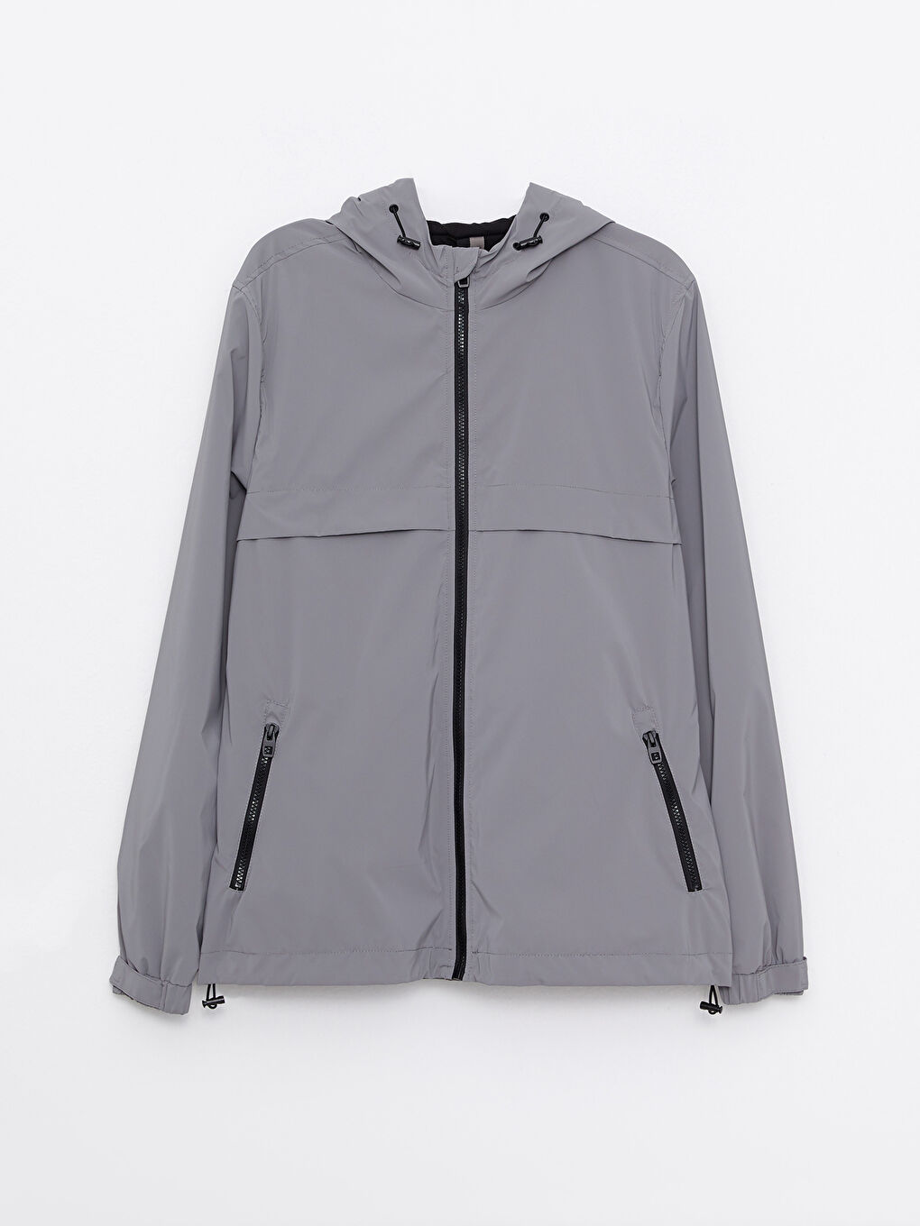 Gri Standart Kalıp Kapüşonlu Erkek Mont-5