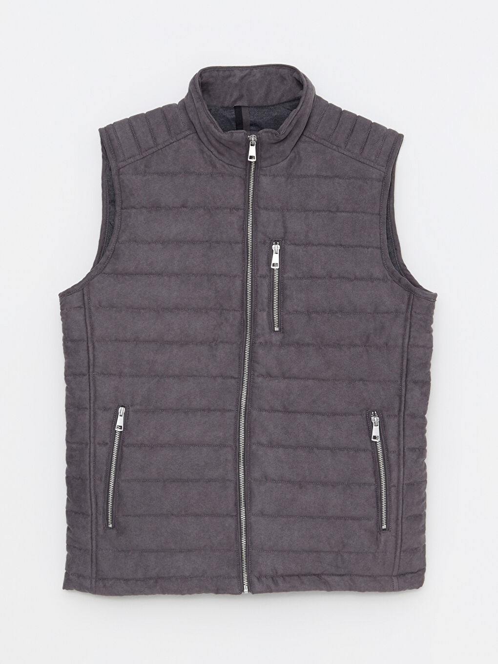 Gri Slim Fit Dik Yaka Süet Erkek Yelek-6