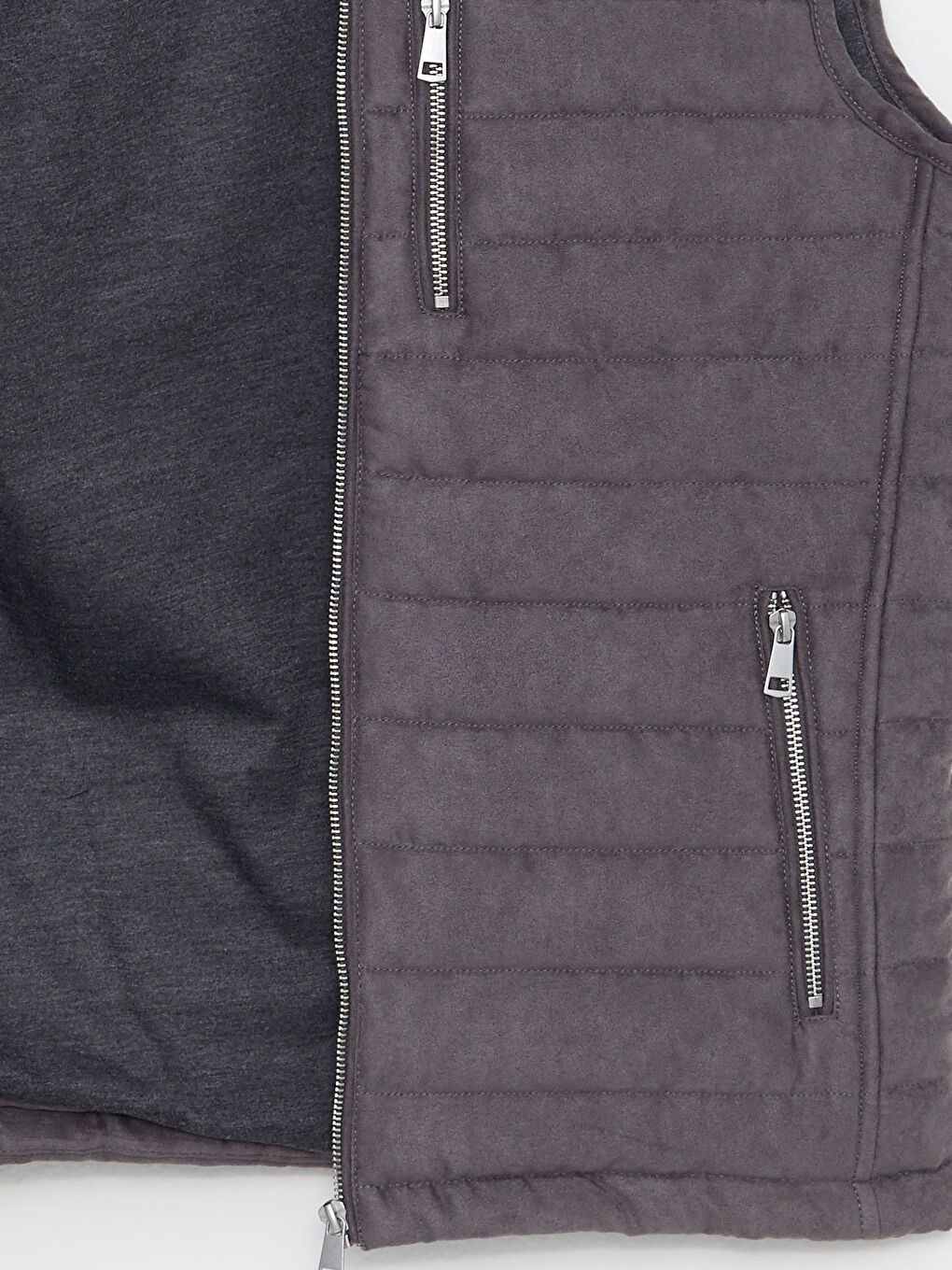 Gri Slim Fit Dik Yaka Süet Erkek Yelek-7