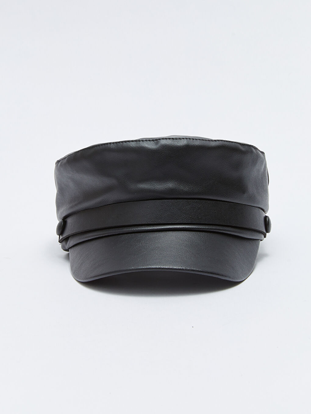 Siyah Deri Görünümlü Kız Çocuk Denizci Şapka