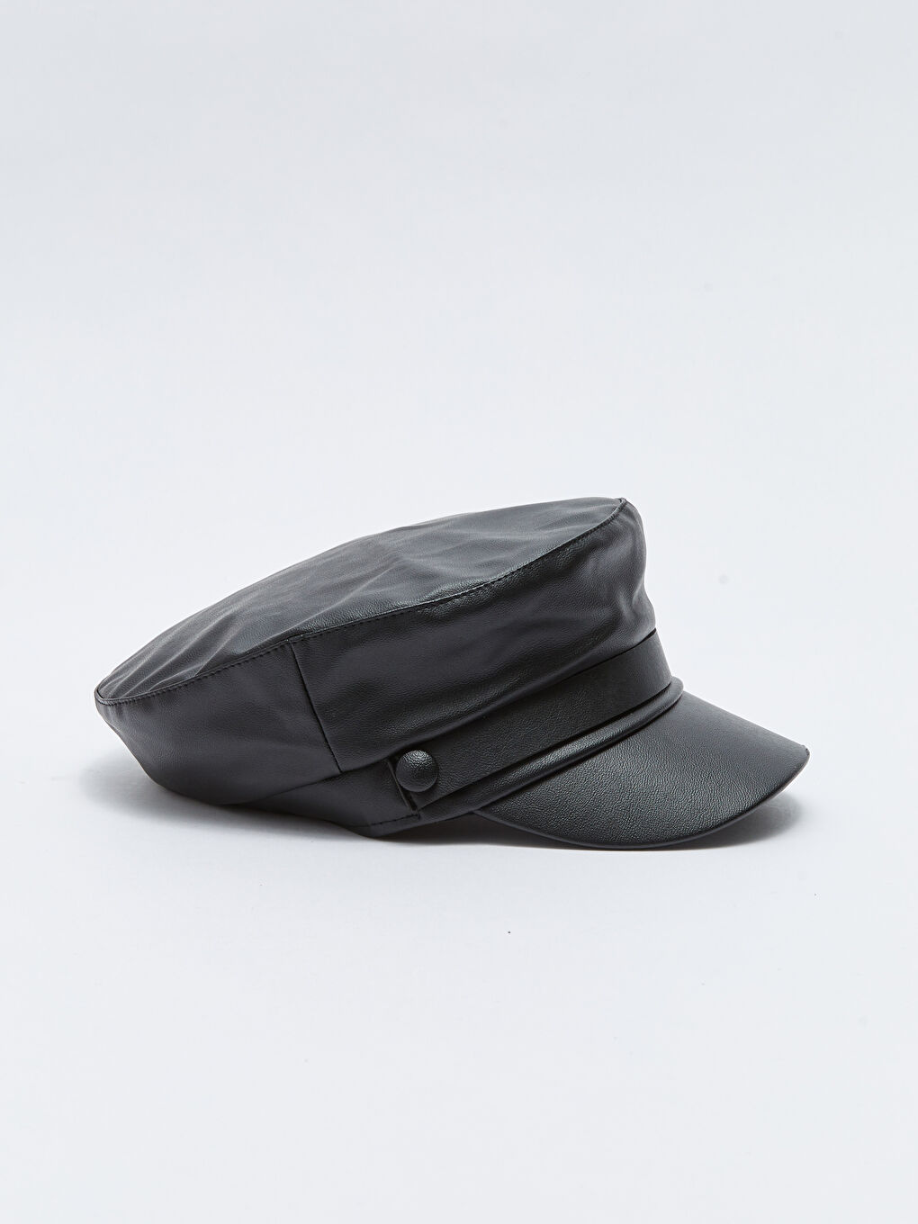 Siyah Deri Görünümlü Kız Çocuk Denizci Şapka-1