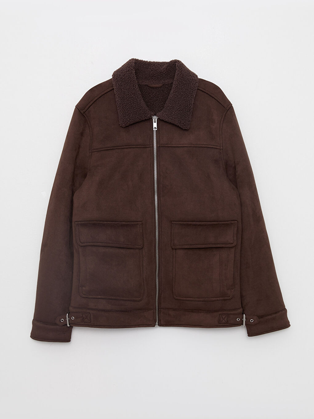 Kahverengi Standart Kalıp Gömlek Yaka Erkek Süet Mont-6