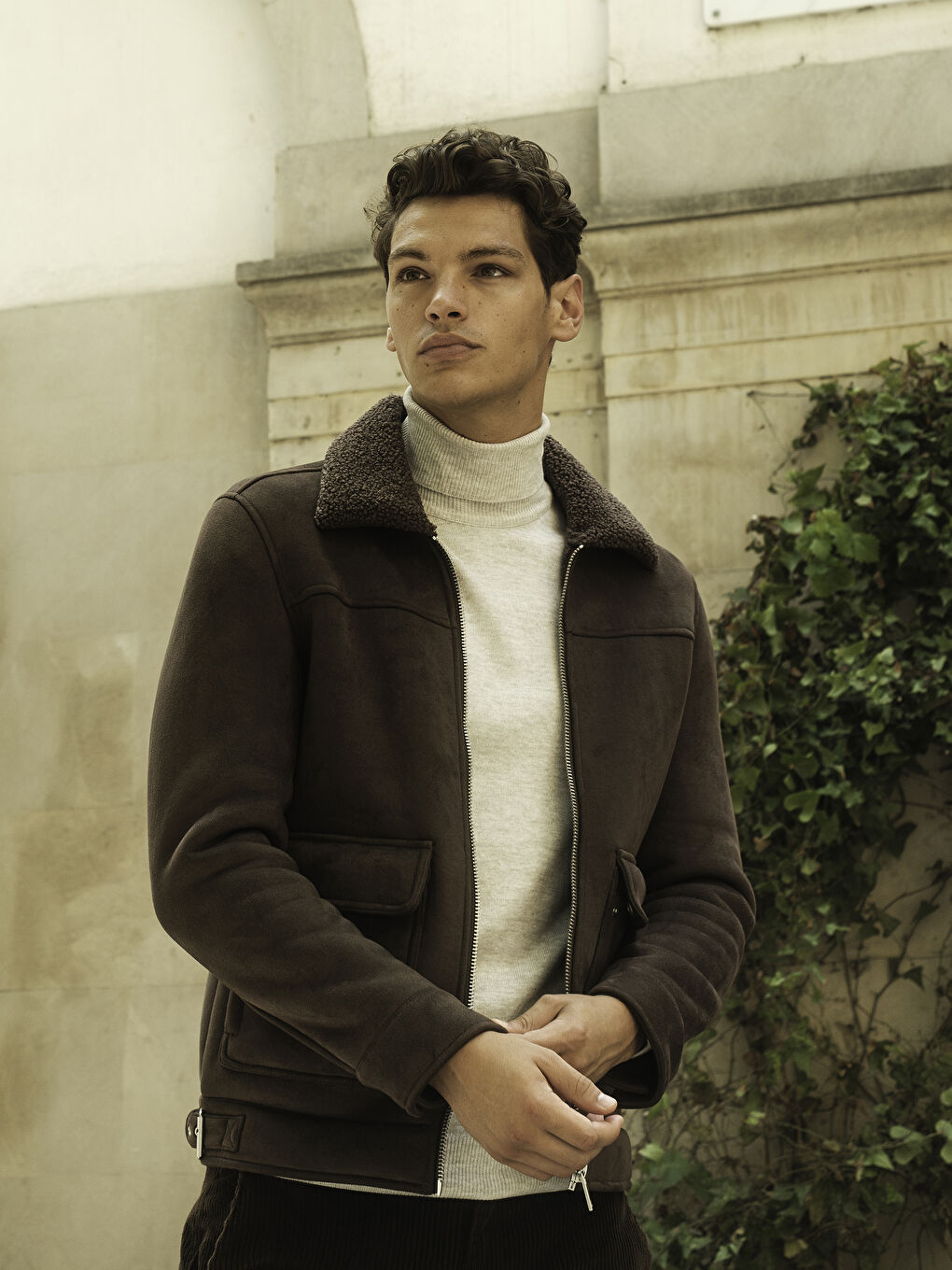 Kahverengi Standart Kalıp Gömlek Yaka Erkek Süet Mont