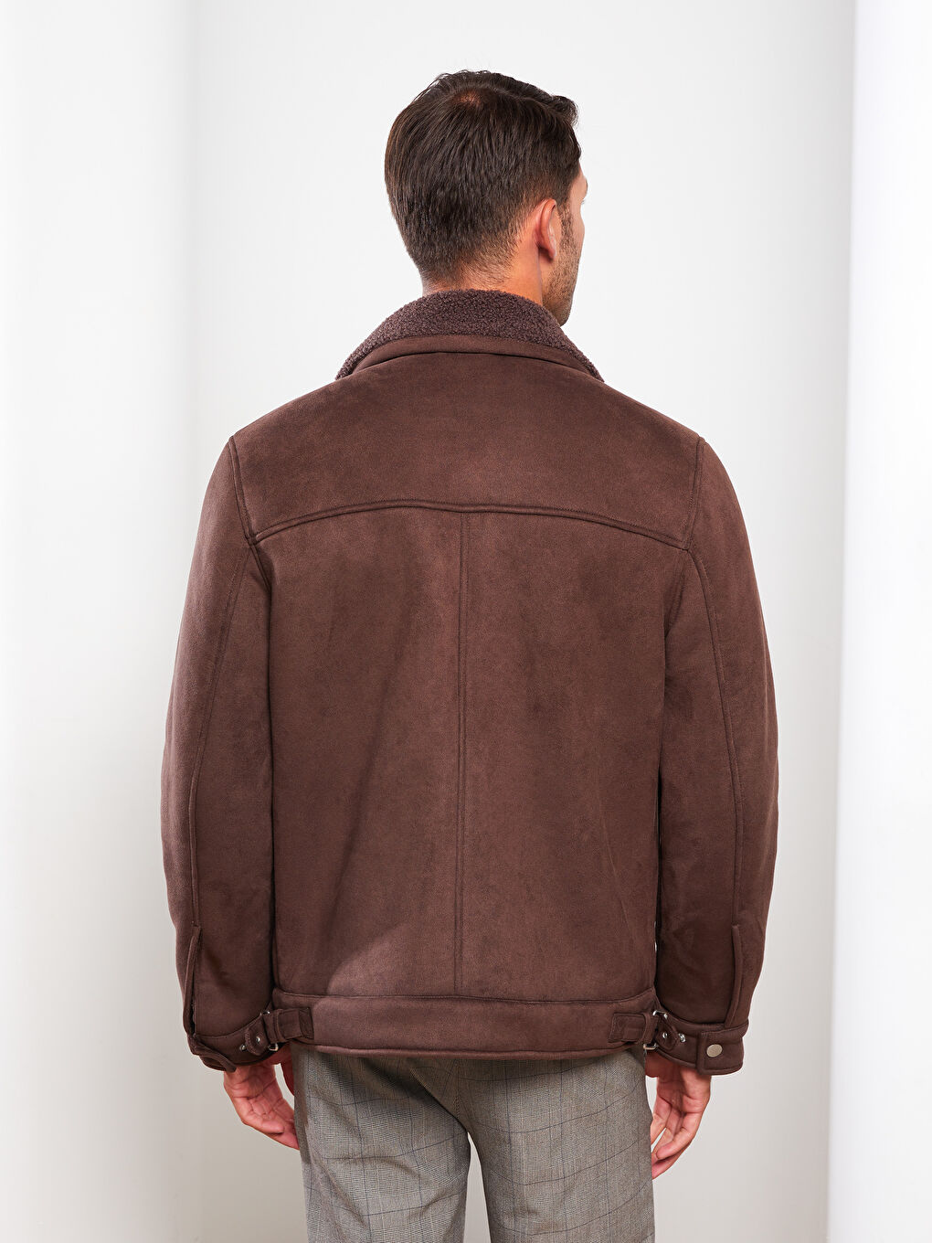 Kahverengi Standart Kalıp Gömlek Yaka Erkek Süet Mont-5