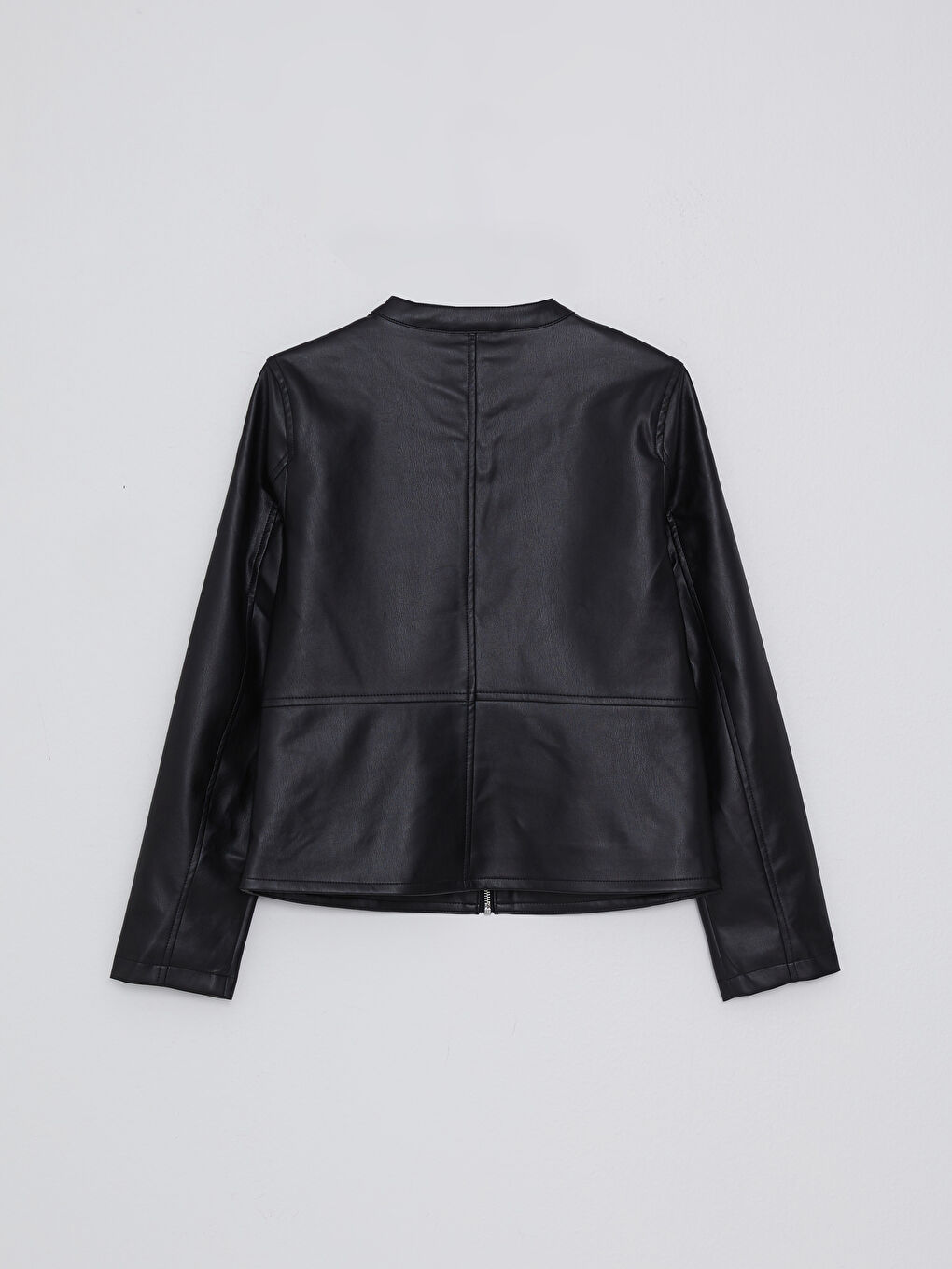 Geacă din piele ecologică cu guler tip pâlnie, mânecă lungă, detalii cu buzunar, pentru Femei-7