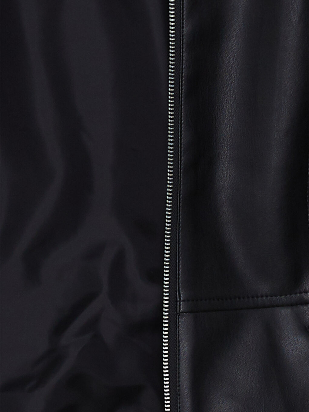 Geacă din piele ecologică cu guler tip pâlnie, mânecă lungă, detalii cu buzunar, pentru Femei-8