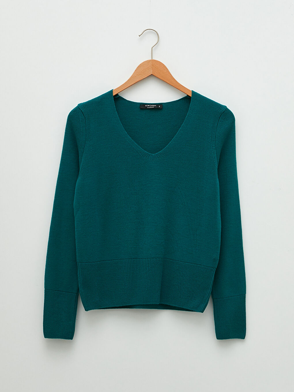 V Neck Plain Long Sleeve Women's Knitwear Sweater-4