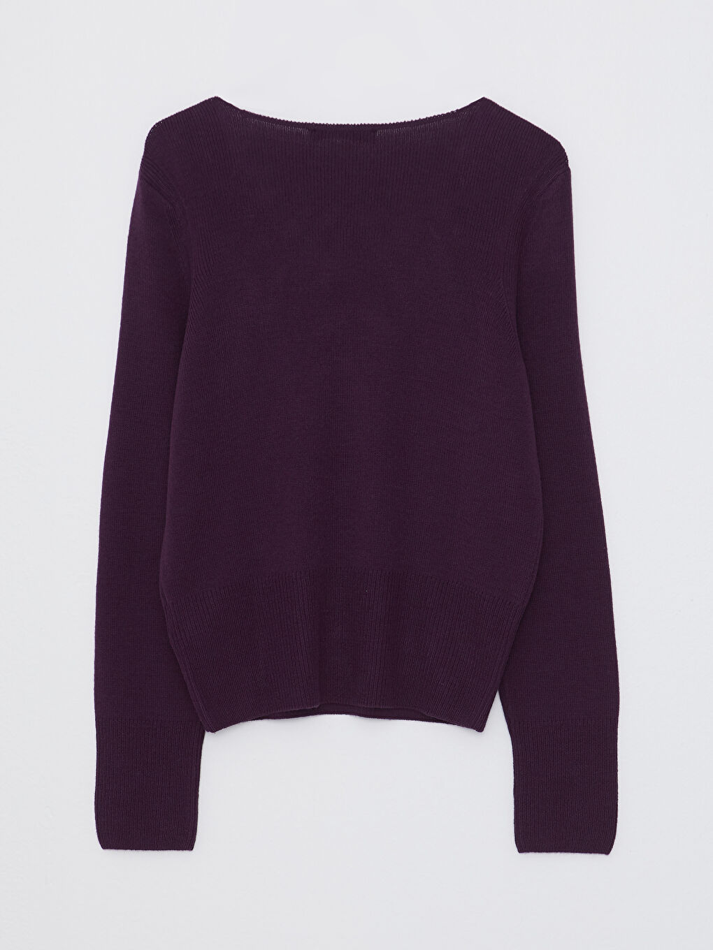 Mor V Yaka Düz Uzun Kollu Kadın Triko Kazak-7