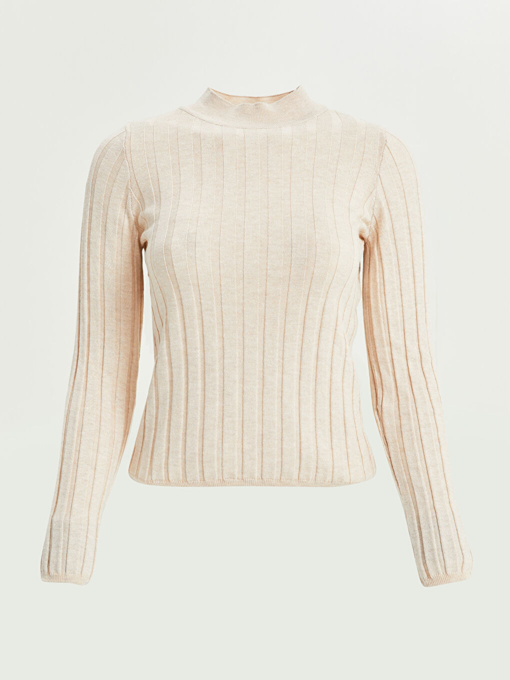 Bej Yarım Balıkçı Yaka Kadın Triko Kazak-5