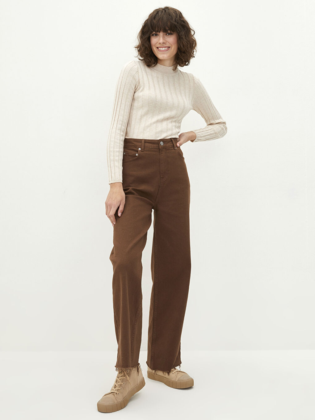 Bej Yarım Balıkçı Yaka Kadın Triko Kazak-2