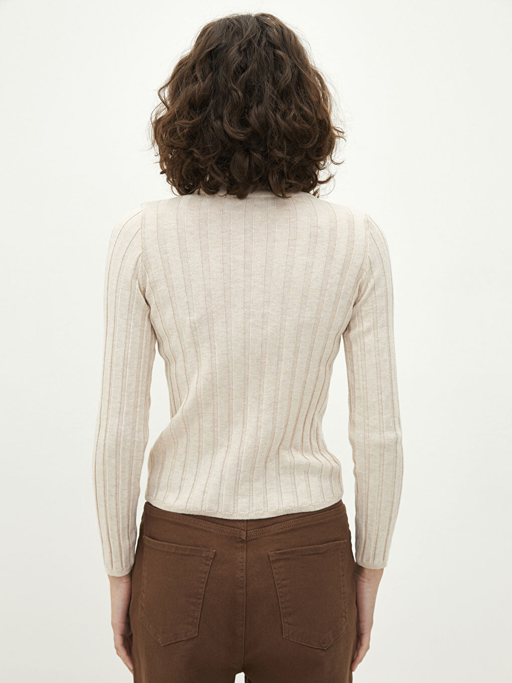 Bej Yarım Balıkçı Yaka Kadın Triko Kazak-4