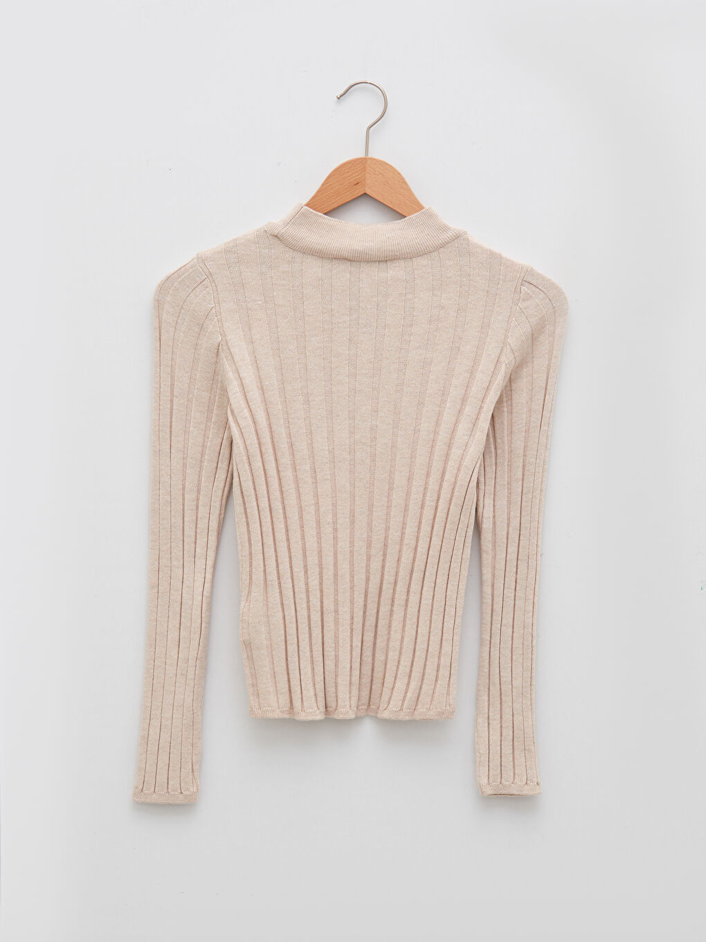 Bej Yarım Balıkçı Yaka Kadın Triko Kazak-8