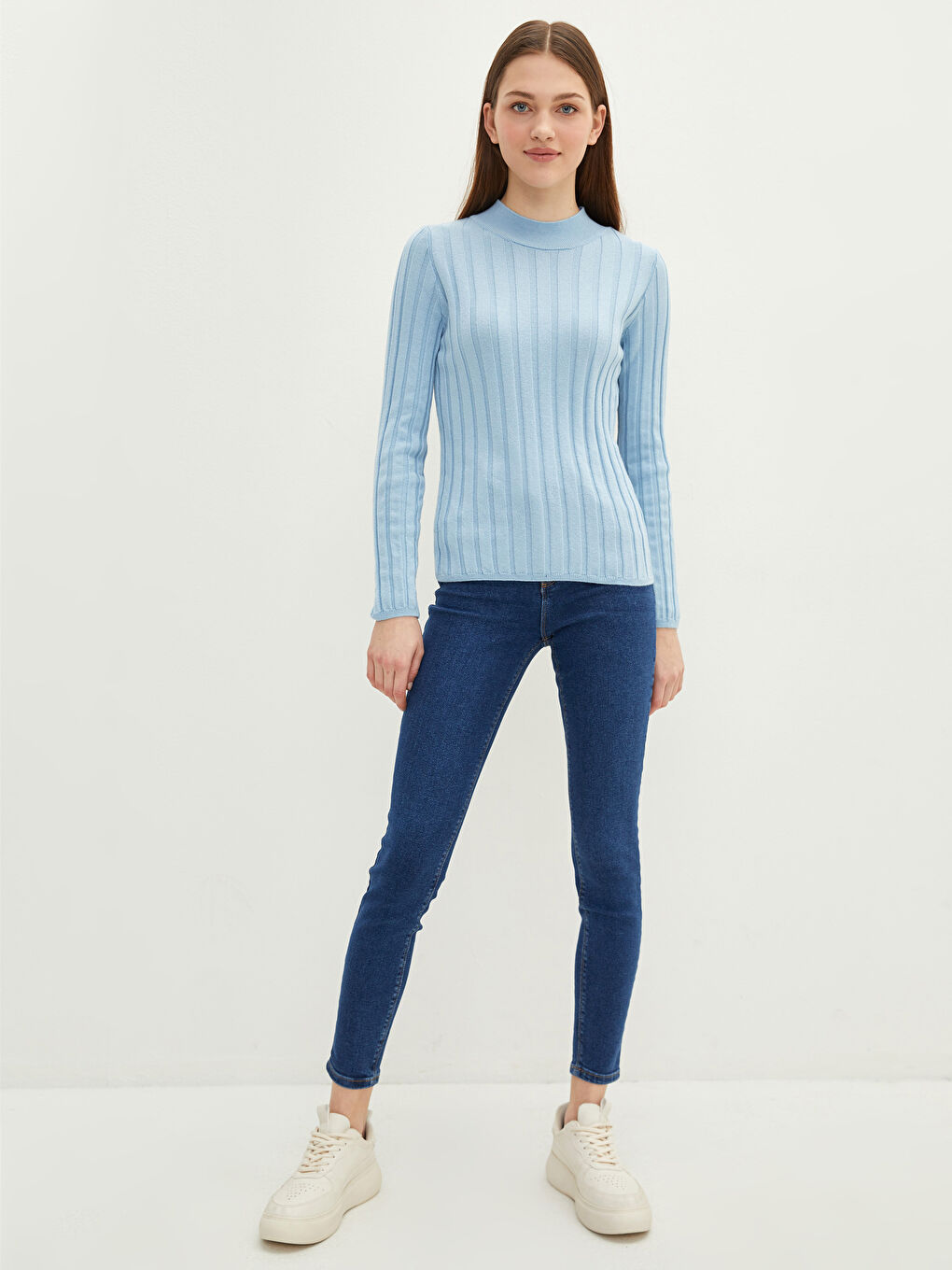Mavi Yarım Balıkçı Yaka Kadın Triko Kazak-1