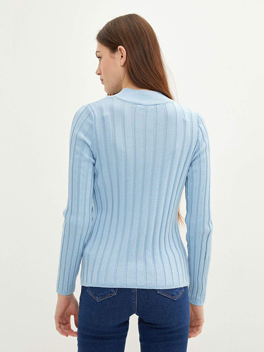 Mavi Yarım Balıkçı Yaka Kadın Triko Kazak-3