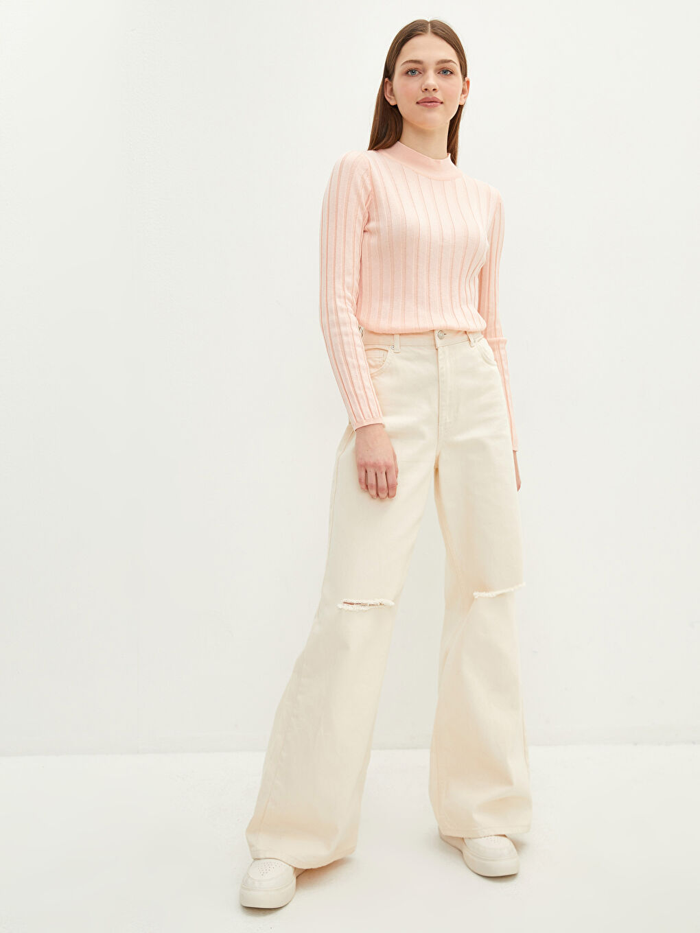 Pembe Yarım Balıkçı Yaka Kadın Triko Kazak-2