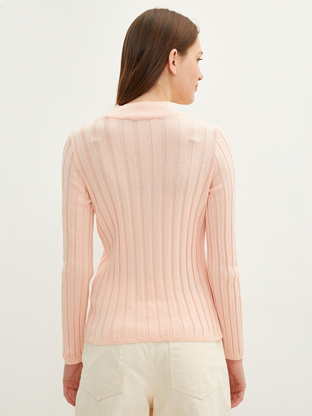 Pembe Yarım Balıkçı Yaka Kadın Triko Kazak-4