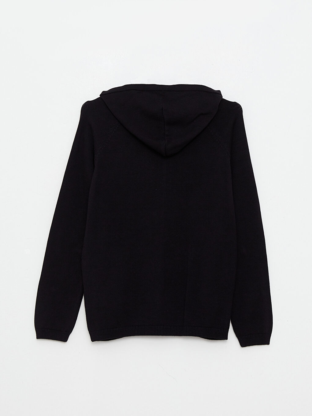 Siyah Kapüşonlu Basic Uzun Kollu Kız Çocuk Fermuarlı Triko Hırka-1