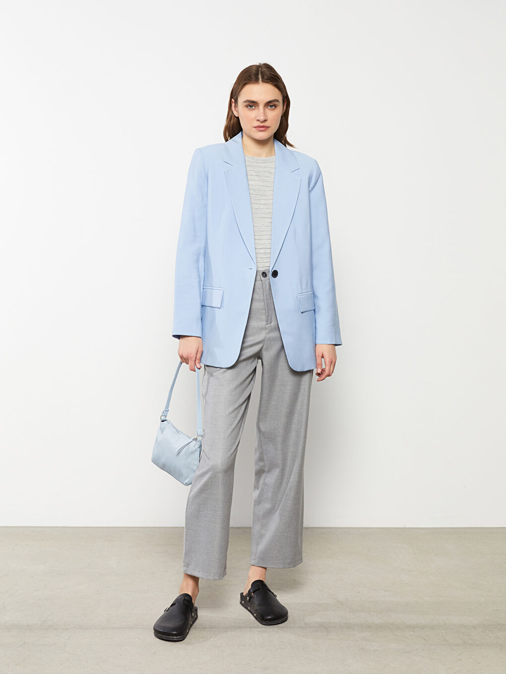 Gri Bisiklet Yaka Kendinden Desenli Uzun Kollu Kadın Triko Kazak