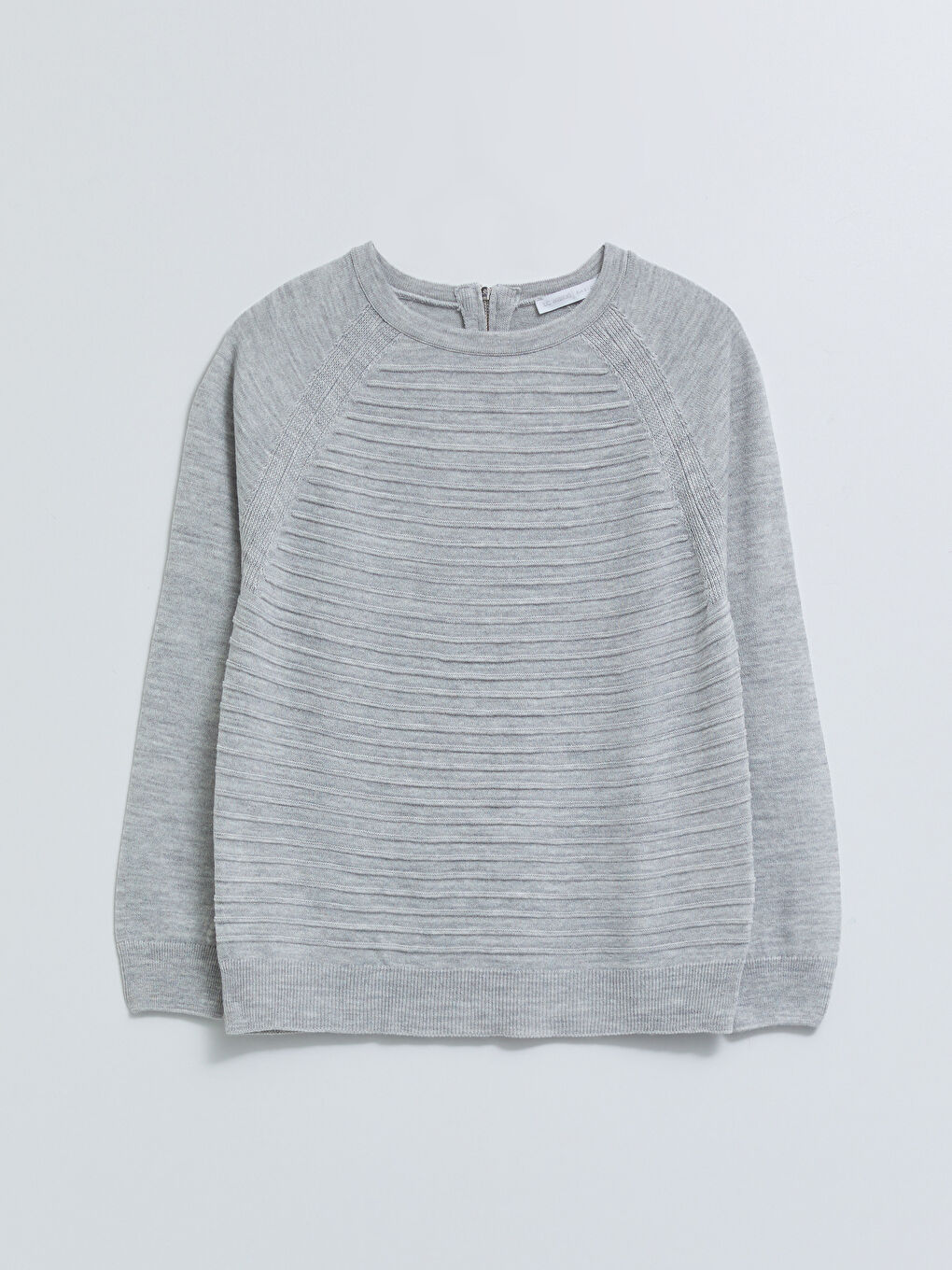 Gri Bisiklet Yaka Kendinden Desenli Uzun Kollu Kadın Triko Kazak-4