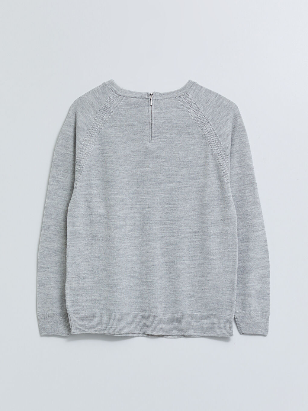 Gri Bisiklet Yaka Kendinden Desenli Uzun Kollu Kadın Triko Kazak-5