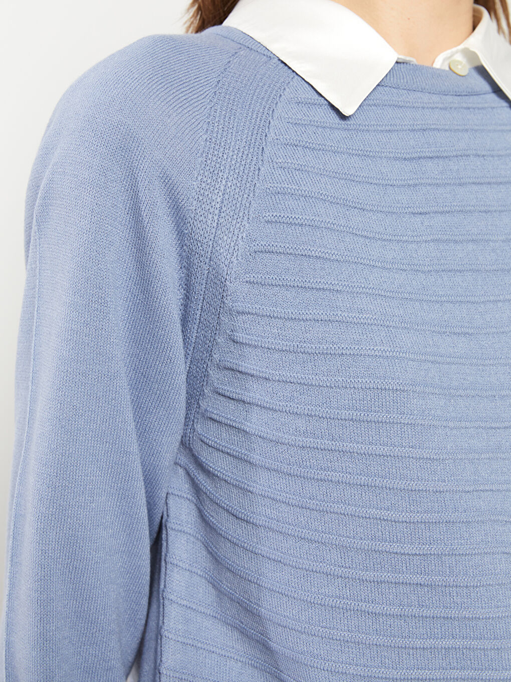 Mavi Bisiklet Yaka Kendinden Desenli Uzun Kollu Kadın Triko Kazak-3