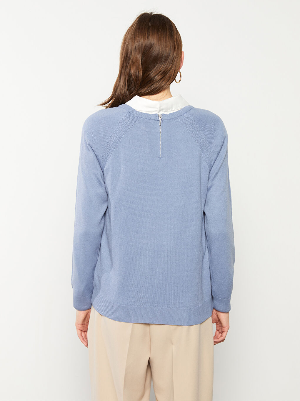 Mavi Bisiklet Yaka Kendinden Desenli Uzun Kollu Kadın Triko Kazak-4