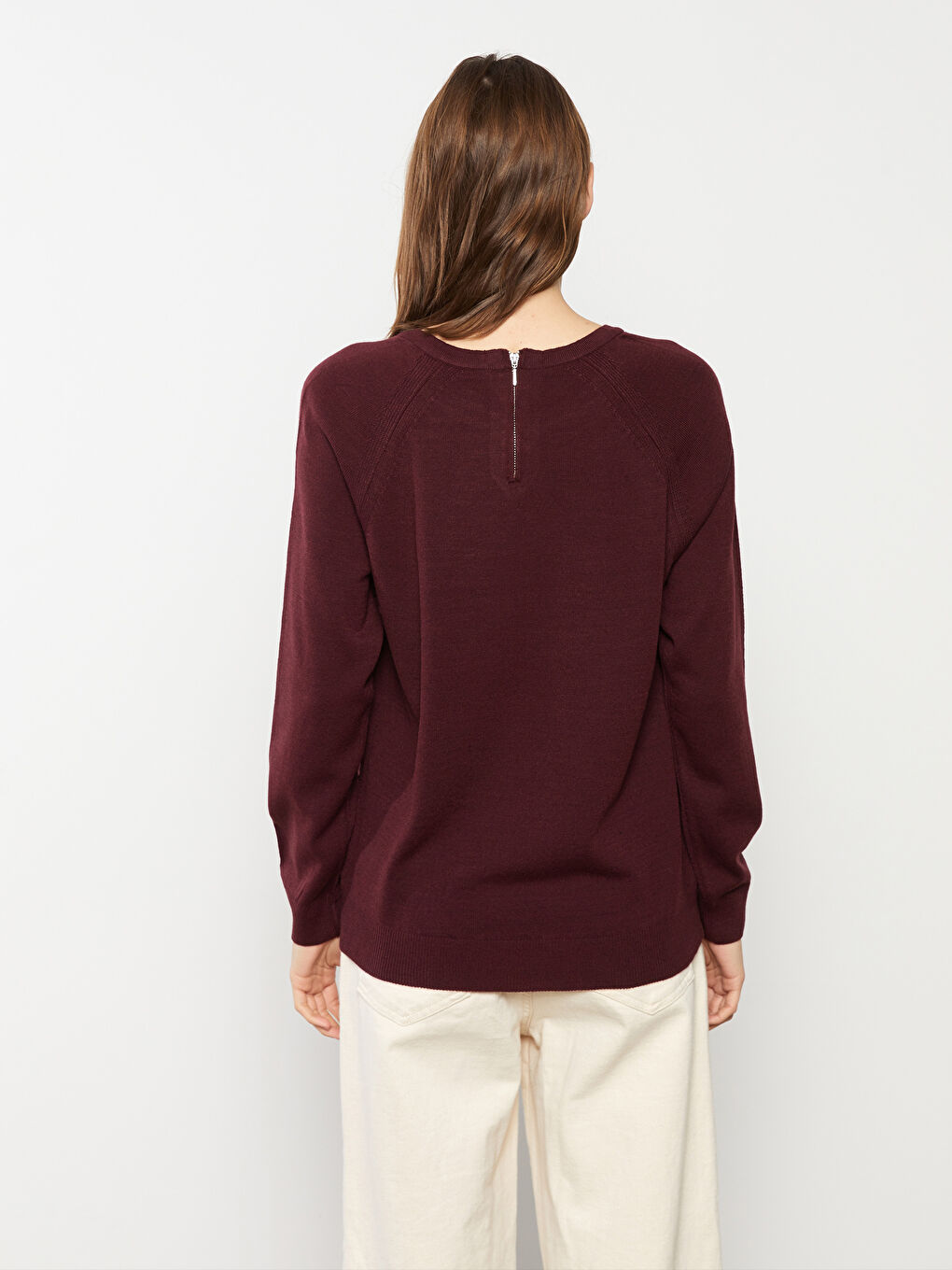 Bordo Bisiklet Yaka Kendinden Desenli Uzun Kollu Kadın Triko Kazak-4