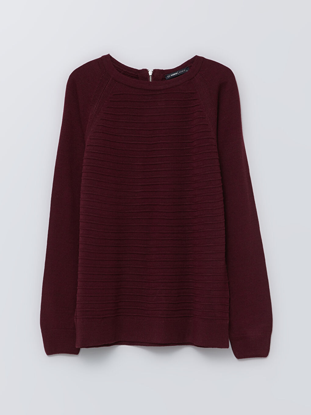 Bordo Bisiklet Yaka Kendinden Desenli Uzun Kollu Kadın Triko Kazak-5