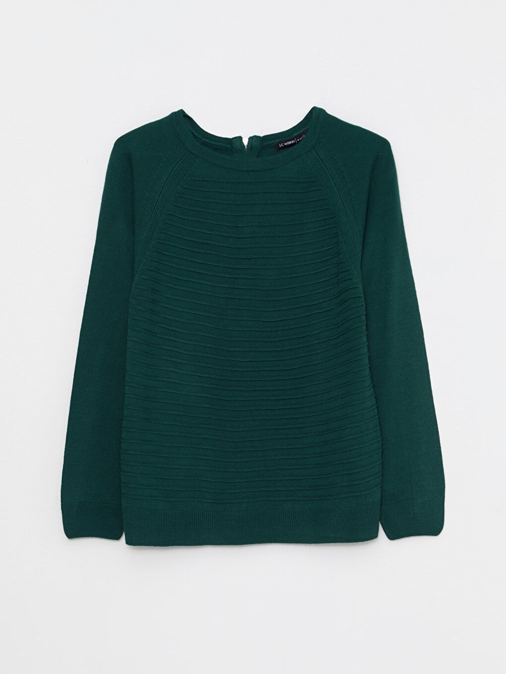 Yeşil Bisiklet Yaka Kendinden Desenli Uzun Kollu Kadın Triko Kazak-5