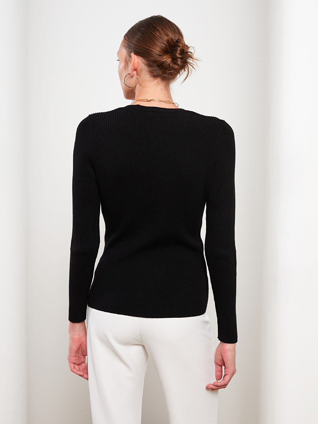 Siyah V Yaka Kadın Triko Hırka-4