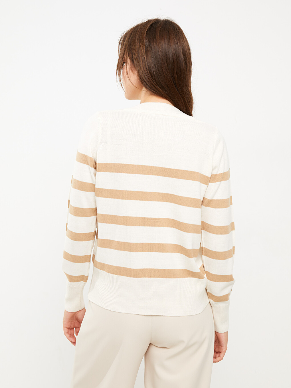 Crew Neck Striped Women's Knitwear Cardigan-4