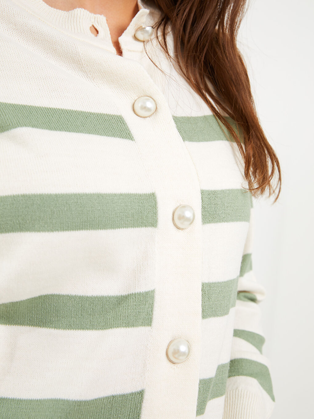 Yeşil Bisiklet Yaka Çizgili Kadın Triko Hırka-3