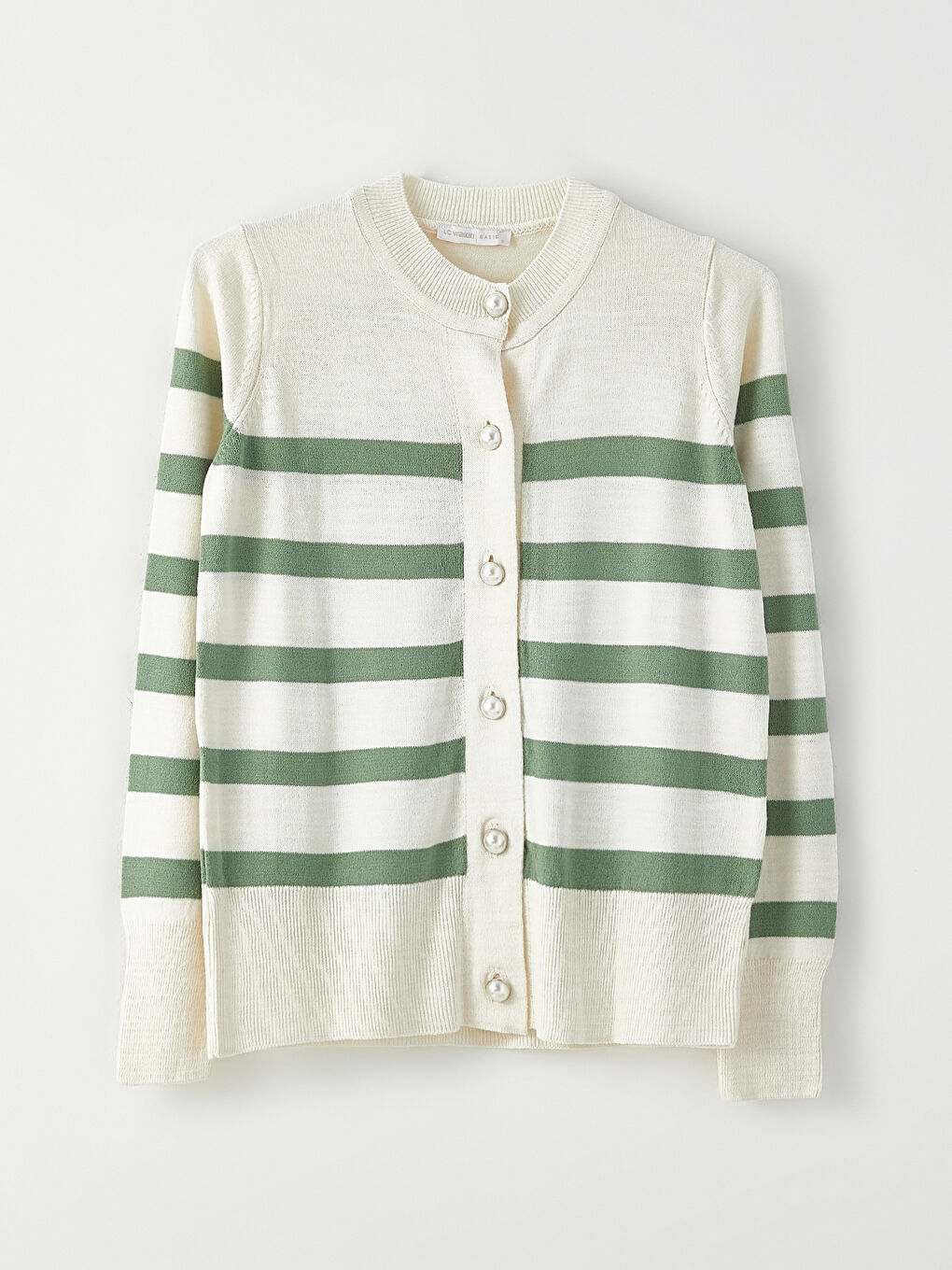 Yeşil Bisiklet Yaka Çizgili Kadın Triko Hırka-5