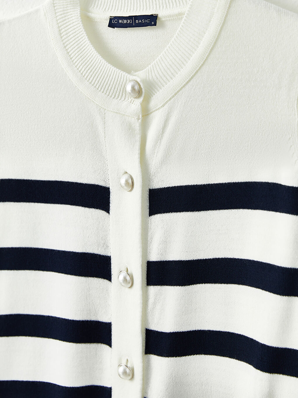 Cardigan Tricotat cu Dungi pentru Femei cu Guler Rotund-7