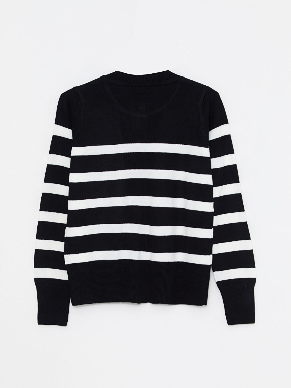 Siyah Bisiklet Yaka Çizgili Kadın Triko Hırka-6