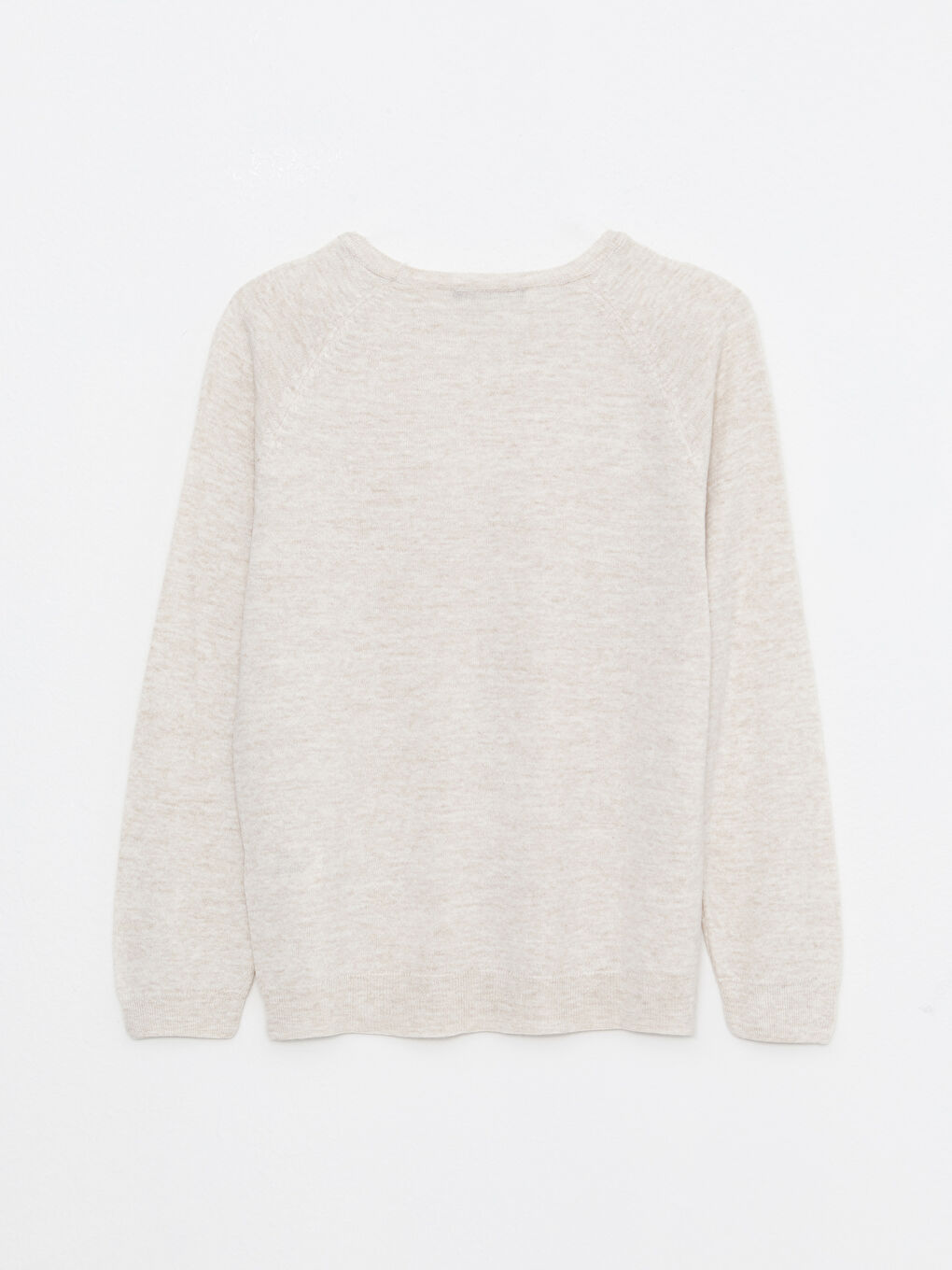 Ekru Bisiklet Yaka Kendinden Desenli Uzun Kollu Kadın Triko Kazak-5