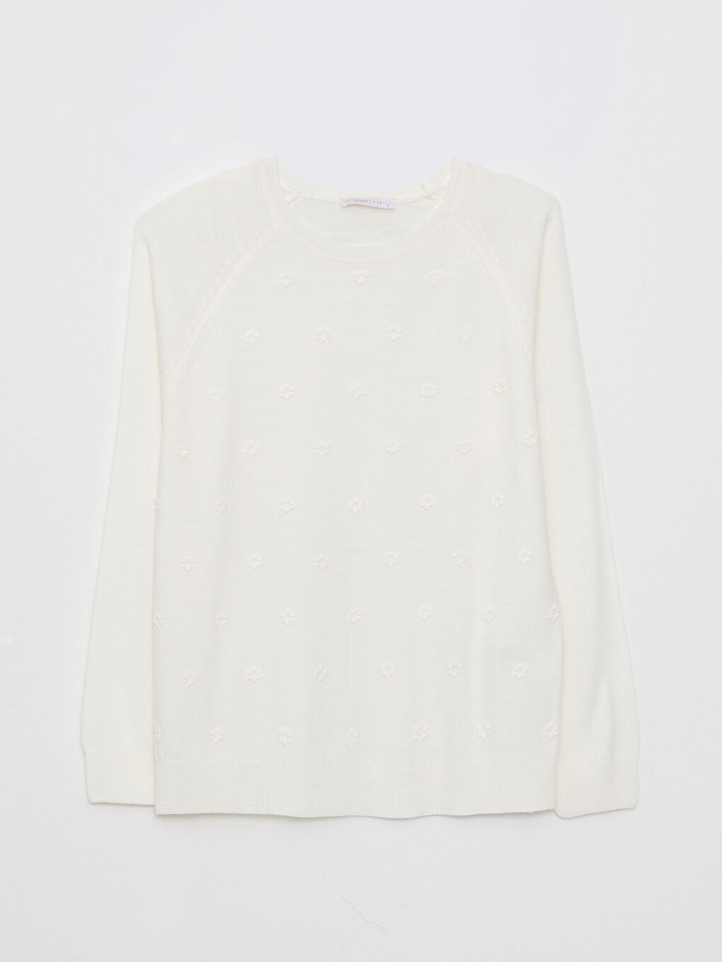 سترة تريكو بياقة دائرية بنقشة ذاتية وكم طويل للسيدات-5