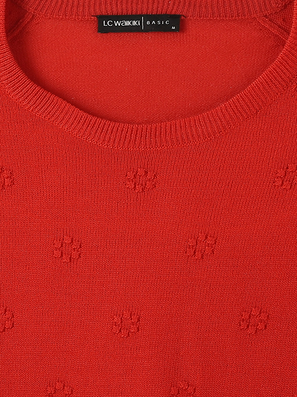 سترة تريكو بياقة دائرية بنقشة ذاتية وكم طويل للسيدات-1