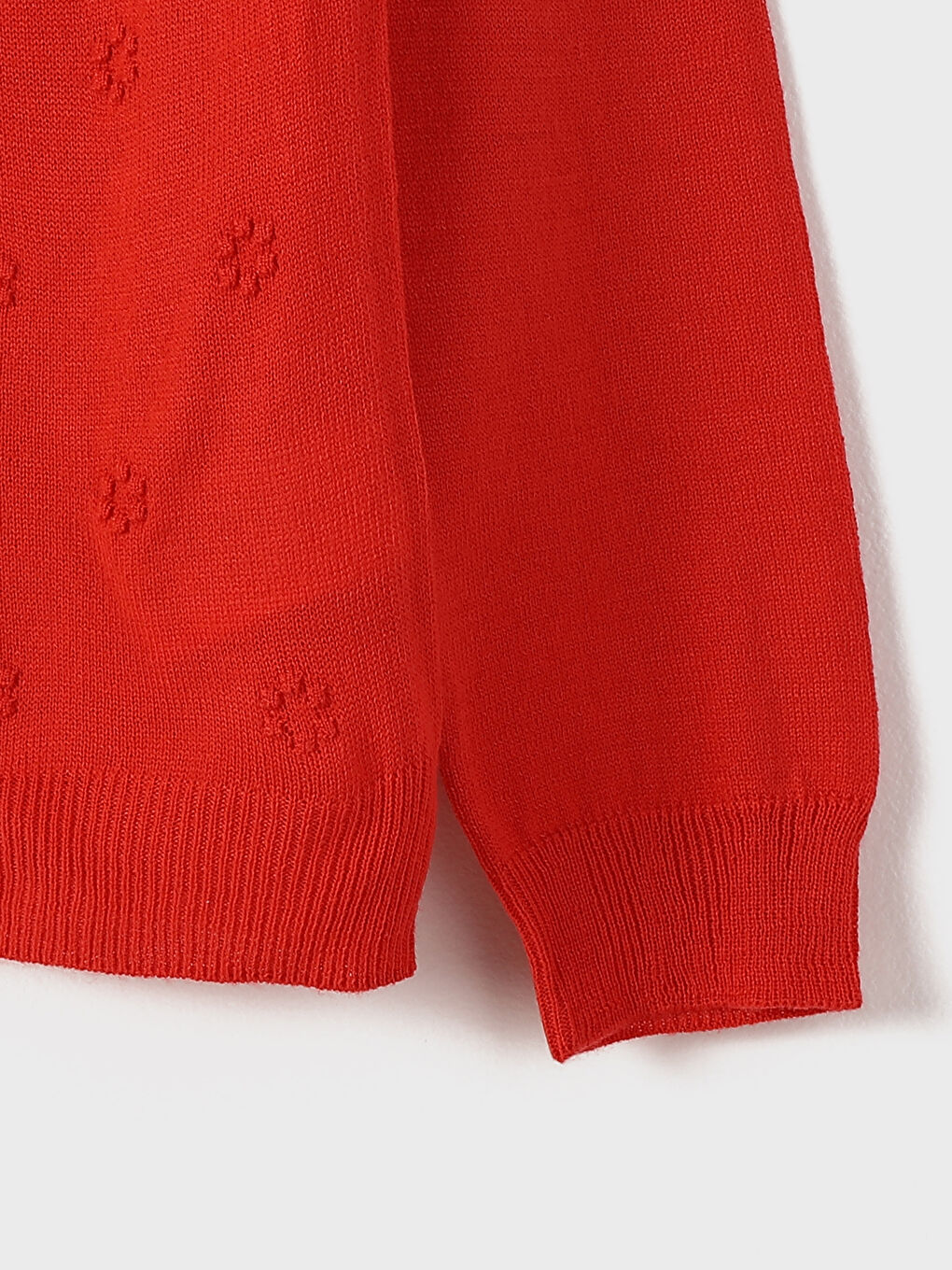 سترة تريكو بياقة دائرية بنقشة ذاتية وكم طويل للسيدات-2