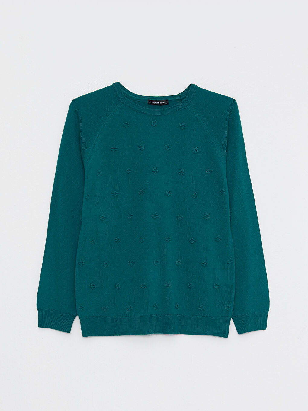 Yeşil Bisiklet Yaka Kendinden Desenli Uzun Kollu Kadın Triko Kazak-5