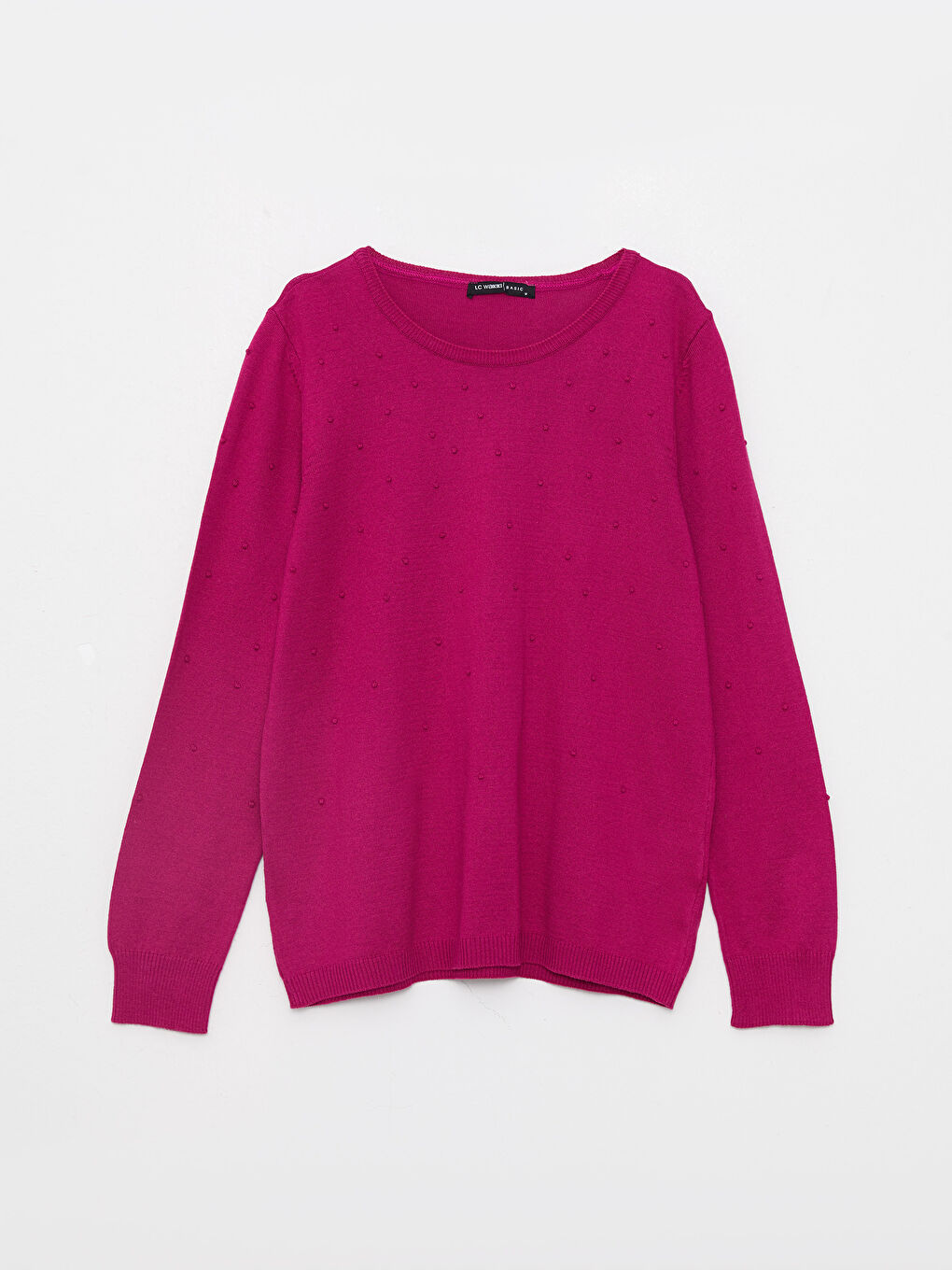 Fuşya Bisiklet Yaka Kendinden Desenli Uzun Kollu Kadın Triko Kazak-5