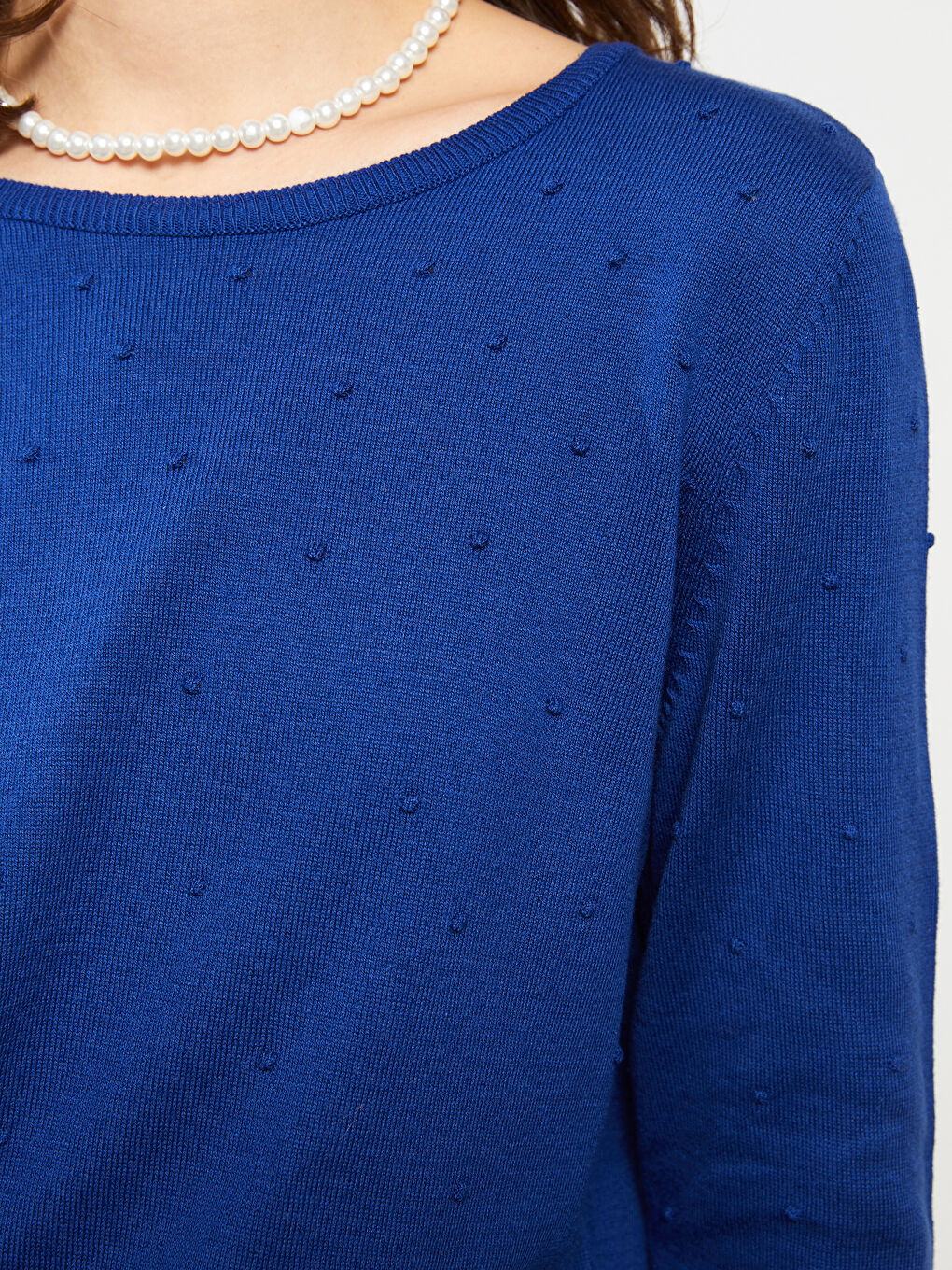 سترة تريكو بياقة دائرية بنقشة ذاتية وكم طويل للسيدات-3