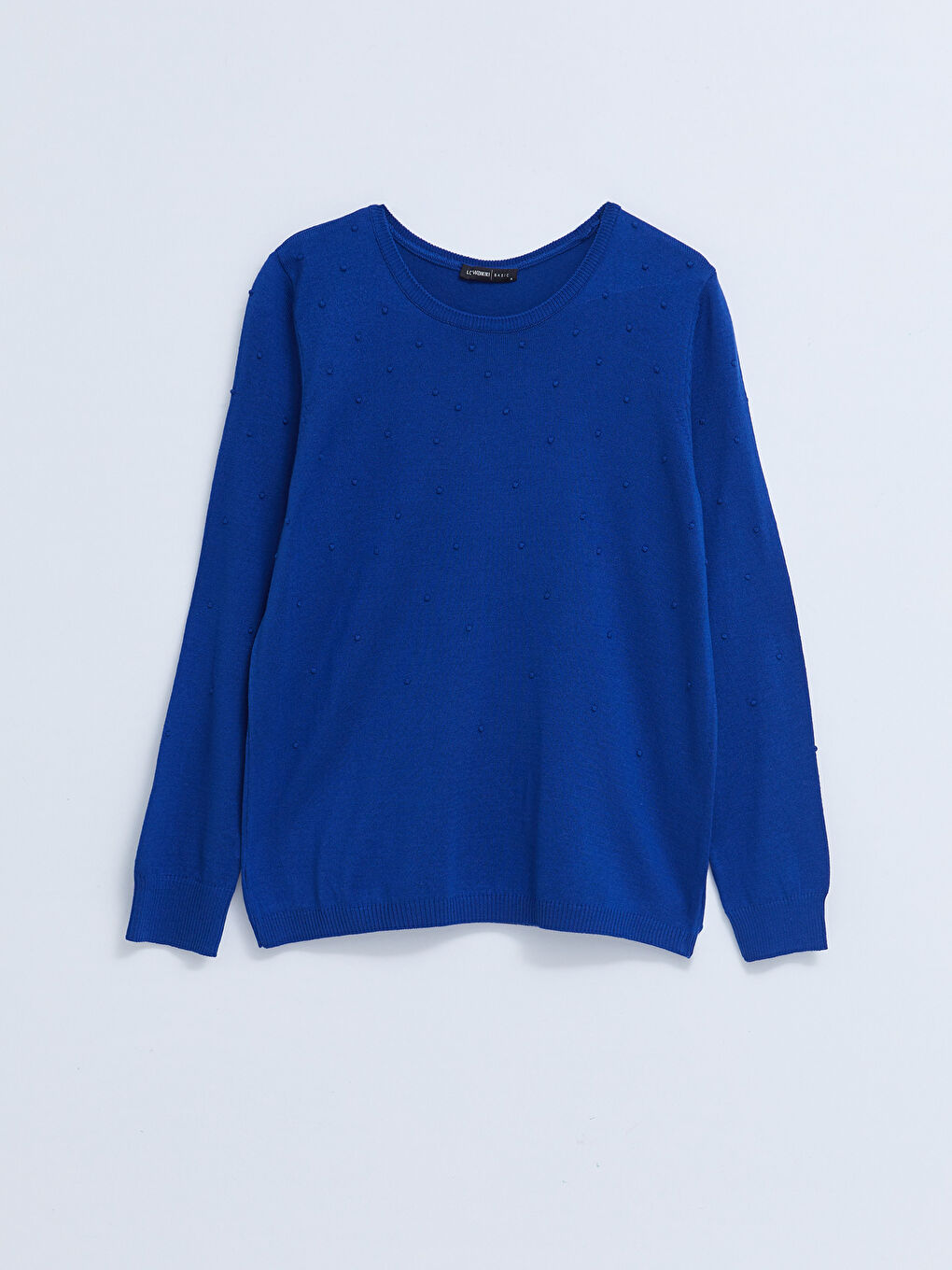 سترة تريكو بياقة دائرية بنقشة ذاتية وكم طويل للسيدات-5