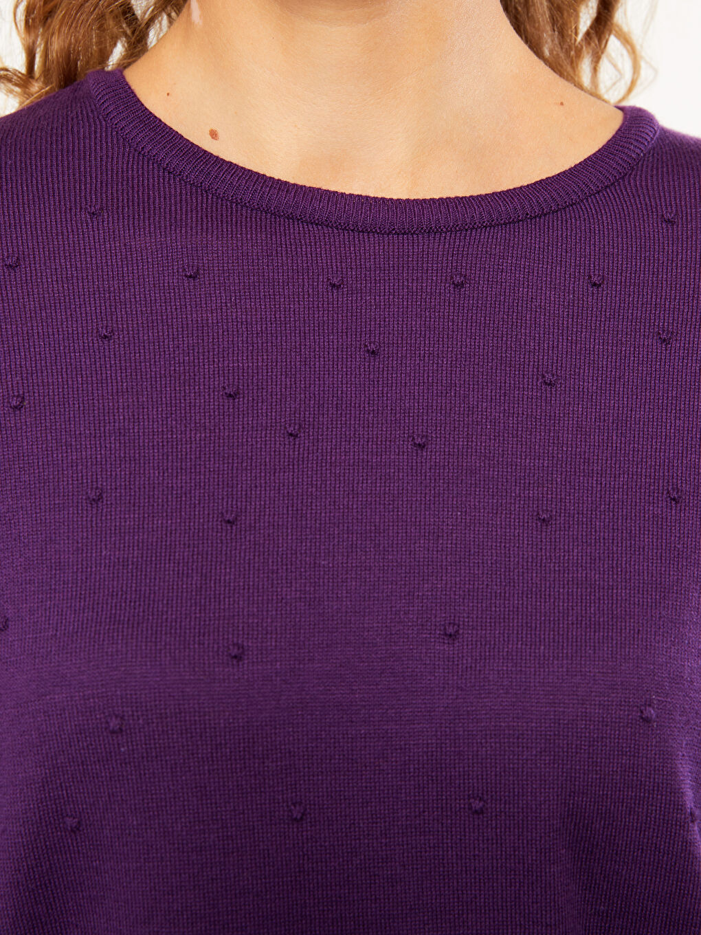 әйелдерге арналған дөңгелек жағалы өрнекті ұзын жең трикотаж жемпір-3