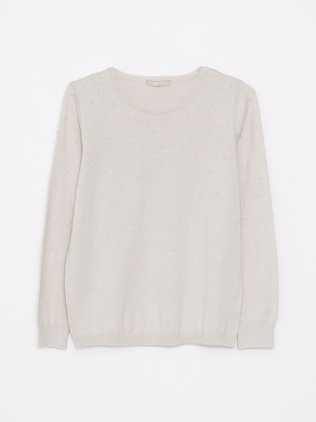 Bej Bisiklet Yaka Kendinden Desenli Uzun Kollu Kadın Triko Kazak-5